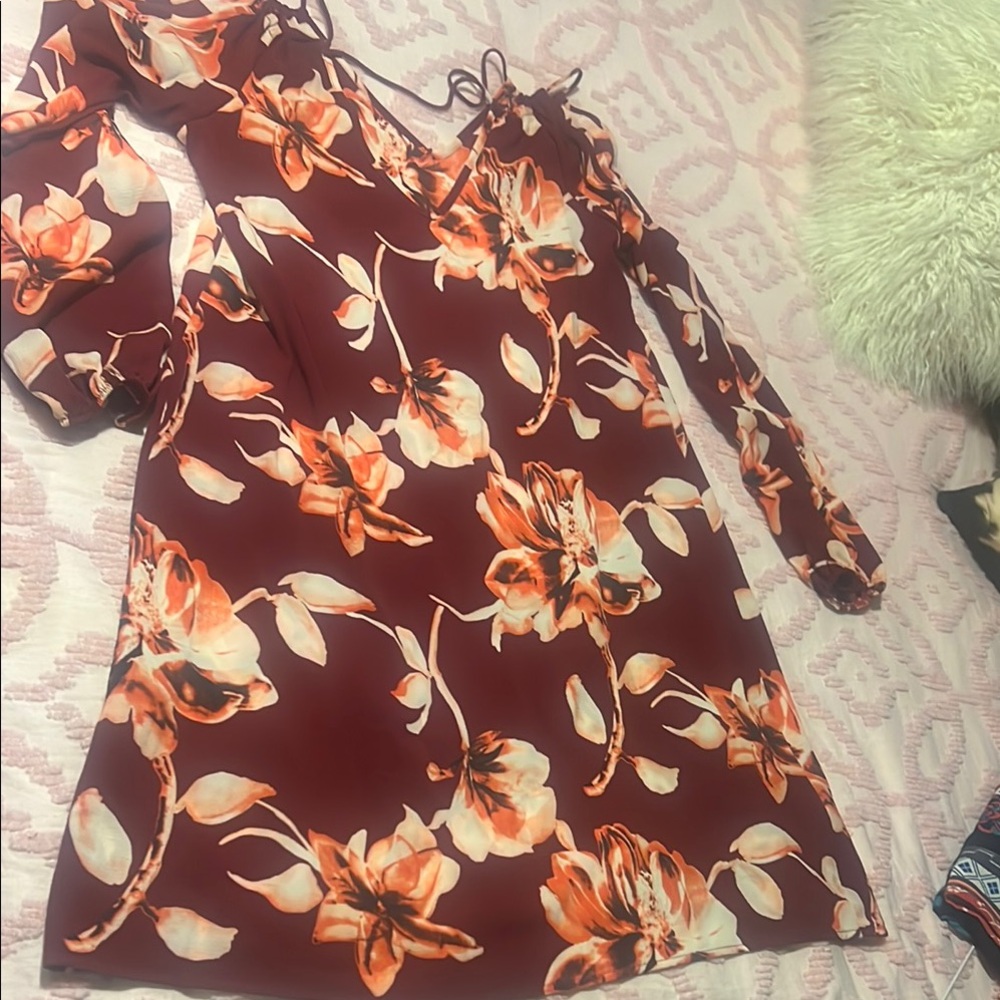 Stylish Burgundy and Pink Floral Dress